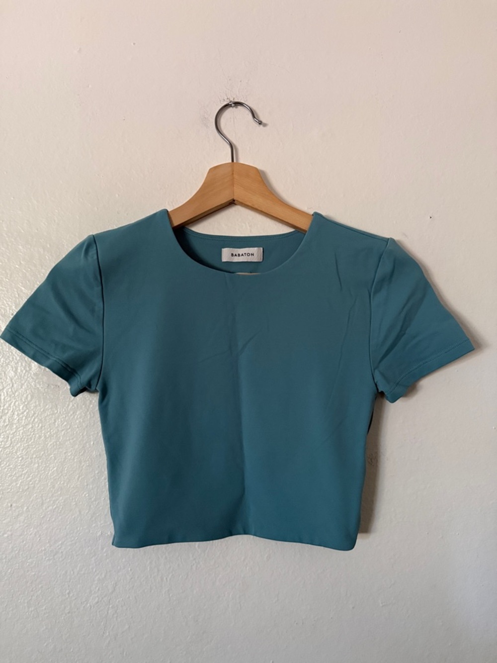 Babaton Teal Short Sleeve Crop Tee Sz S